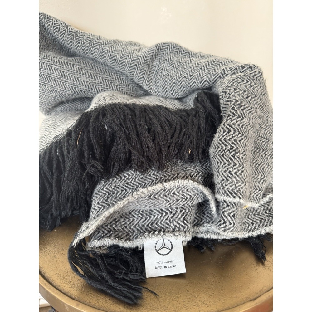 Mercedes Branded Blanket Black White Fringe 59" X 79" Large
